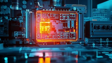 Poster - a closeup of a powerful edge computing system attached to an injection molding machine with vibrant 