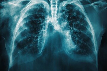 Aufkleber - Lungs displayed in detailed x-ray showing healthy respiratory structure and function in a clinical setting