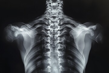 Poster - X-ray image showing the human skeletal structure of the upper back and spine with clarity and detail