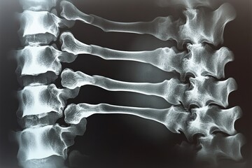 Poster - Examination of human spine showing vertebrae and intervertebral discs via X-ray imaging technique