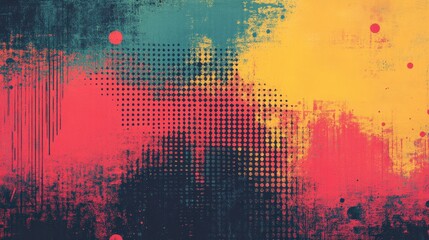 Abstract Grunge Texture with Halftone and Color Splashes