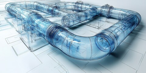 Poster - Transparent pipeline structure with complex design in a modern engineering environment