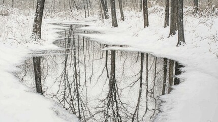 Poster - Winter Reflections In A Snowy Forest Stream