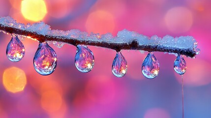 Wall Mural -   A cluster of droplets dangling from a limb, framing a warm, blushy glow