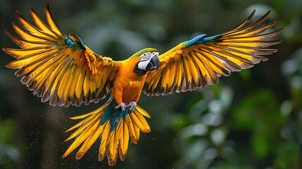 Poster -   A parrot flies with wings spread wide and open eyes