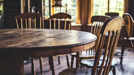 Aufkleber - Rustic Wooden Table Surrounded By Vintage Chairs