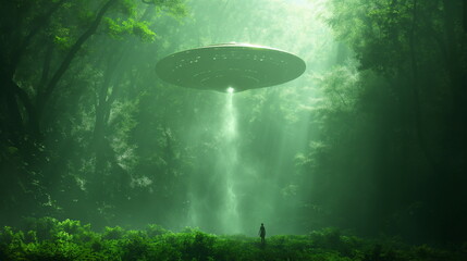 Wall Mural - A bright green beam of light rushes from the UFO c_009