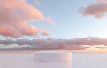 Poster - A product display backdrop showcasing natural beauty on a podium with a dreamy sky backdrop, set in a romantic 3D scene