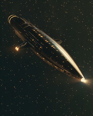 Wall Mural - A cigar-shaped UFO with a black and silver body re_008