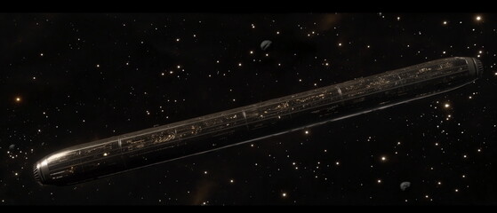 Wall Mural - A cigar-shaped UFO with a black and silver body re_012