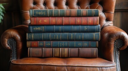 Poster - Antique Books Resting On Leather Chair