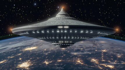 Wall Mural - A huge mothership with a smooth metallic surface h_008