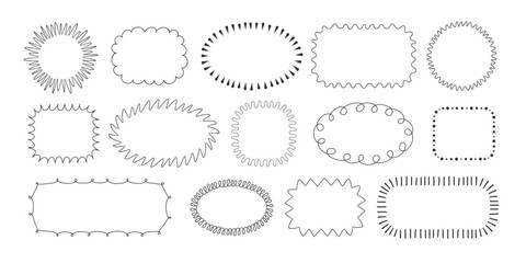 Poster - Set of Doodle frames with curly, spiral, wavy, scalloped edges. Simple Black scribble line art frame collection. Template for invitation, card, scrapbook, label, Child creative design