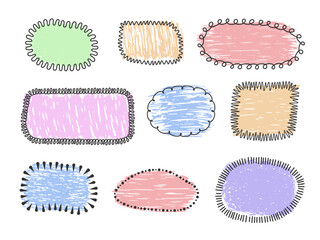 Poster - Playful hand Drawn doodle Frame set. Cute Decorative scribble text box in various shapes. Child pencil crayon drawing. Ideal for children fun artistic design, highlighting text, photos