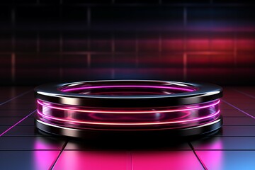 Poster - Stage podium with lighting, Stage Podium Scene with for Award Ceremony on red Background