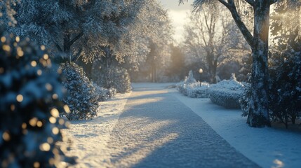 Poster - Snow covered pathway winds through a winter wonderland