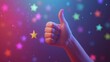 © Business Pics - Hand giving thumbs up with five-star rating overlay, symbolizing customer satisfaction and positive service feedback.