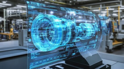 Poster - Holographic Display Shows Engine Design In Factory Setting