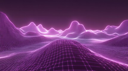 Poster - Abstract Purple Wireframe Landscape Digital Art