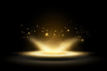 Poster - Golden dust swirls and sparkles in a dark environment creating a mesmerizing effect