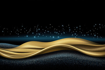 Poster - Golden waves of fabric undulate against a dark starry backdrop at night