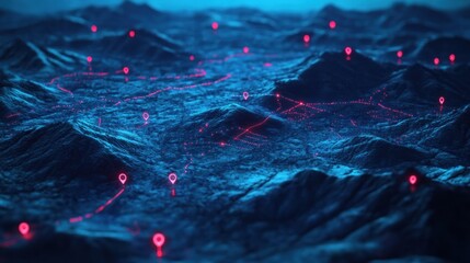Aufkleber - Digital Map Showing Routes Across Mountainous Terrain