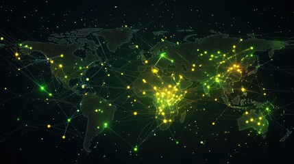 Poster - Global Network Connections Illuminating World Map