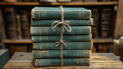 Poster - A Stack of Antique Green Books Bound Together