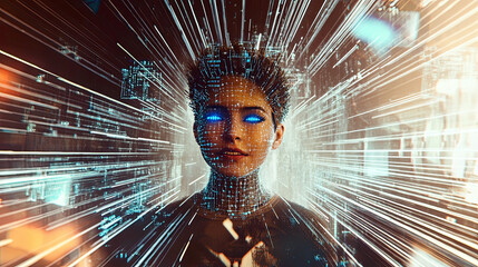 Poster - Exploring Advanced AI in a Futuristic Digital Landscape With Glowing Elements