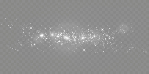 Poster - sparkling white light particles on transparent background, glowing stars and dust effect, festive gl