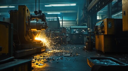 Poster - Industrial Metal Fabrication Process Showing Sparks