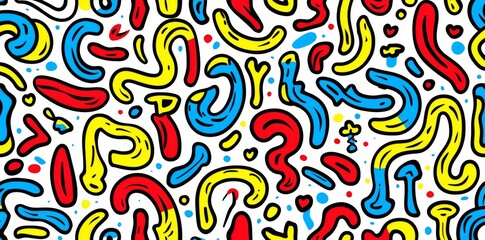 Poster - Fun colorful line doodle seamless pattern. Creative minimalist style art background for children or trendy design with basic shapes. Simple childish scribble backdrop