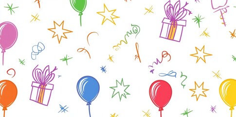 Poster - Colorful line doodle with seamless pattern in a minimalist creative style for children or trending design featuring basic shapes. Simple childish scribble backdrop