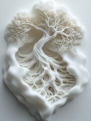 Wall Mural - White Sculptural Tree: Intricate Roots and Branches.