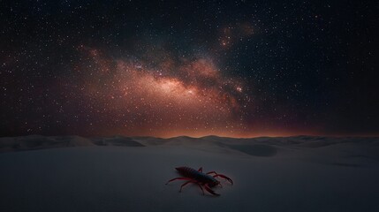 Wall Mural - crab on desert sand, starlit night sky, milky way in background