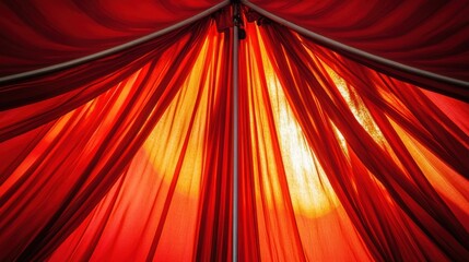 Poster - Red fabric drapes illuminated by sunlight