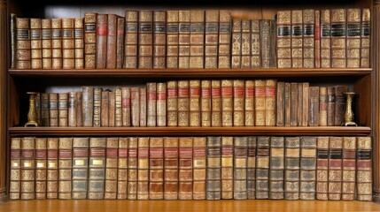 Poster - Antique Bookshelf Displaying Ornate Leather Bound Volumes