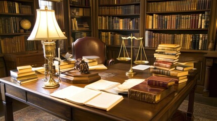 Poster - A Lawyers Study Filled With Books And Legal Scales
