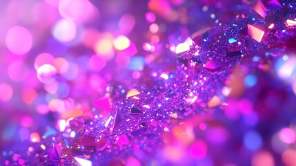 Poster - Vibrant abstract scene showcasing shimmering purple and pink glitter with reflections, creating a magical and dreamy atmosphere.