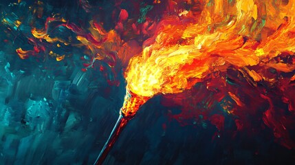 Poster - A vibrant torch with flames, symbolizing light and inspiration, set against a swirling abstract background.