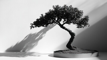 Wall Mural - Bonsai tree shadow sunlight minimalist zen background design