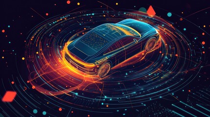 Poster - Futuristic Car Design Digital Visualization Abstract Art