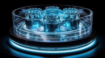 Poster - Illuminated Glass Display of Interlocking Gears