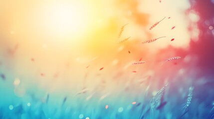 Wall Mural - Vibrant Sunset Wheat Field Meadow Summer Nature