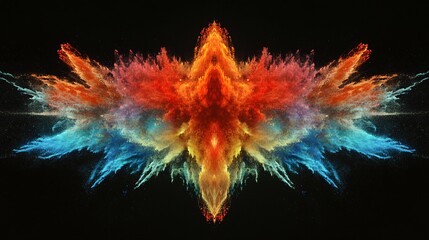 Aufkleber - A stunning abstract illustration of vibrant colors, showcasing fiery reds, oranges, and cool blues emitting from a central explosion.