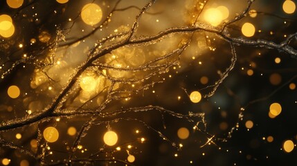 Poster - Frosty Branches Adorned With Golden Lights