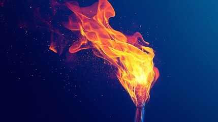 Poster - A vibrant flame ignites from a torch, illuminating the dark blue background with fiery orange hues.