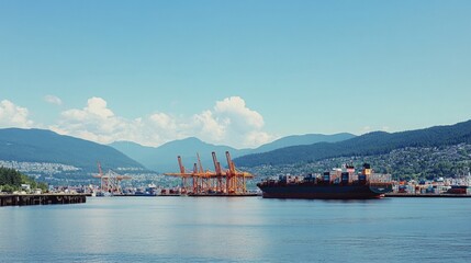 Poster - Container Ship Docked at Mountainous Harbor