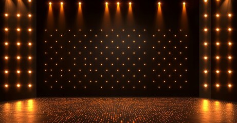 Poster - A background of abstract bright light bulbs radiating yellow and orange colors.