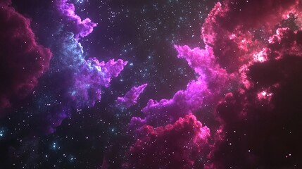 Poster - A vibrant cosmic scene featuring swirling purple and pink clouds amidst a backdrop of shimmering stars.